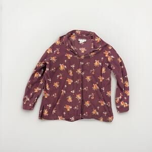 BEDFORD FAIR Lifestyle Women's Purple Corduroy Cottagecore Floral Button Top L